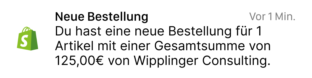 Shopify-Mitteilung: Neue Bestellung über 125 Euro