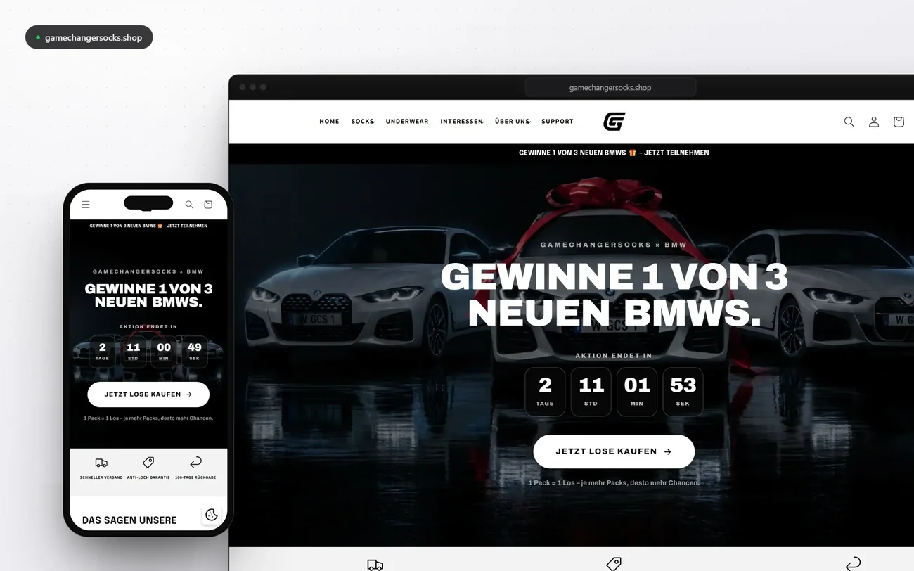 Shopify-Shop von GAMECHANGER Socks auf Desktop und Handy